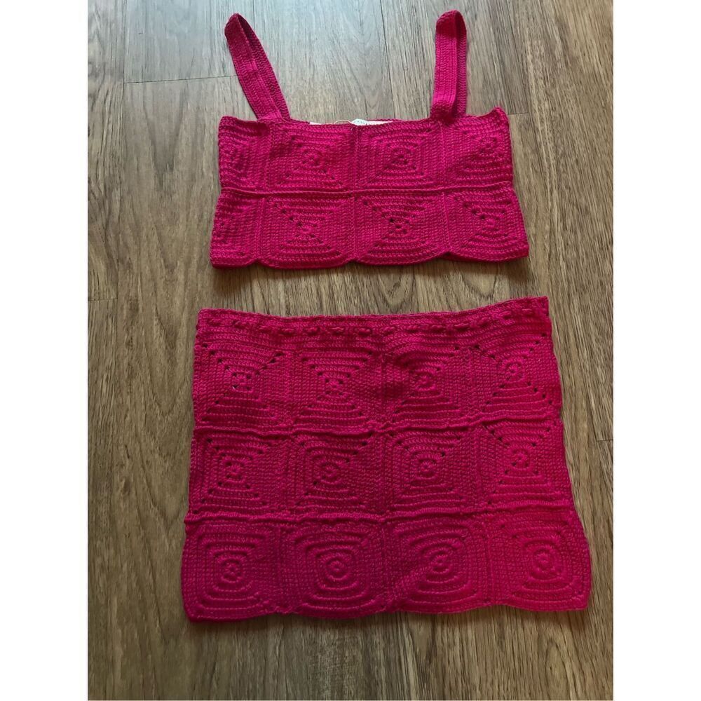 PAOLA BERNARDI Lana crochet Square-Neck Crochet Top and Mini Skirt Set Sz  M NWT - Picture 3 of 7